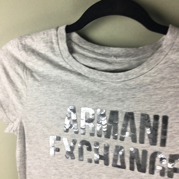 NWT Armani Exchange Sequined Logo Short Sleeve Crew Neck Heather Gray Tee Sz XS - Picture 7 of 11